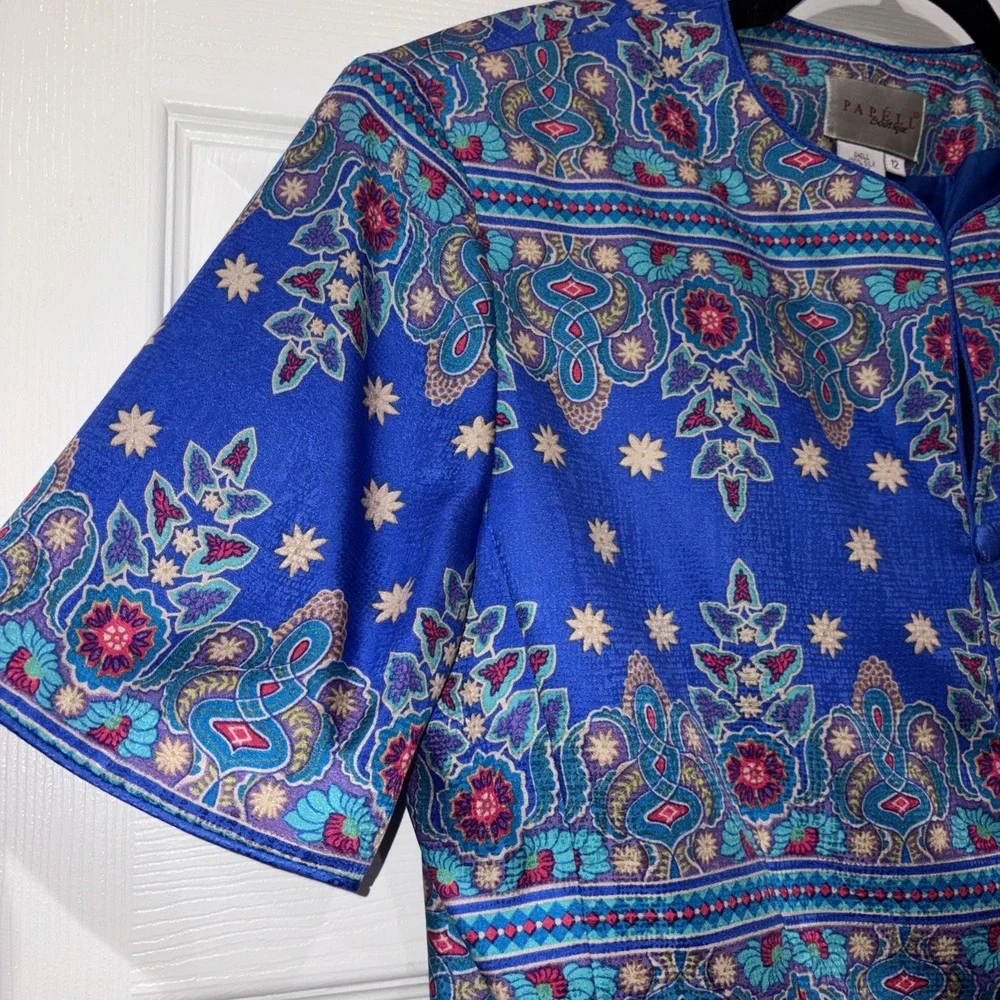 Adrianna Papell Boutique Silk Button Up Blouse Women Size 12 Blue Floral Vintage - Picture 6 of 9